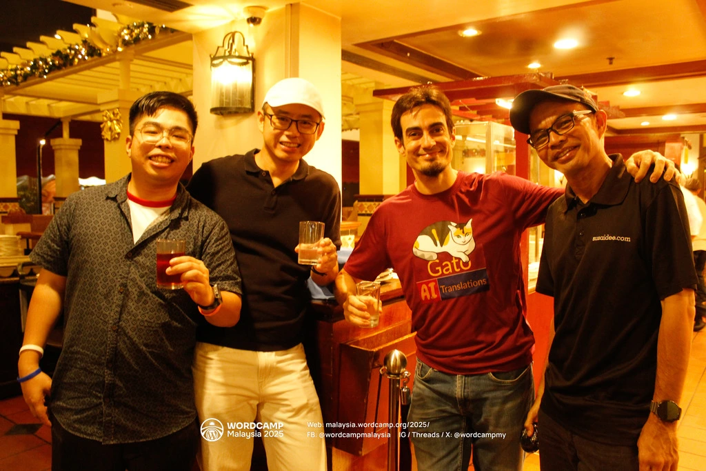 Leo and WordCamp Malaysia organizers Dee, Ben and YL at the speaker party